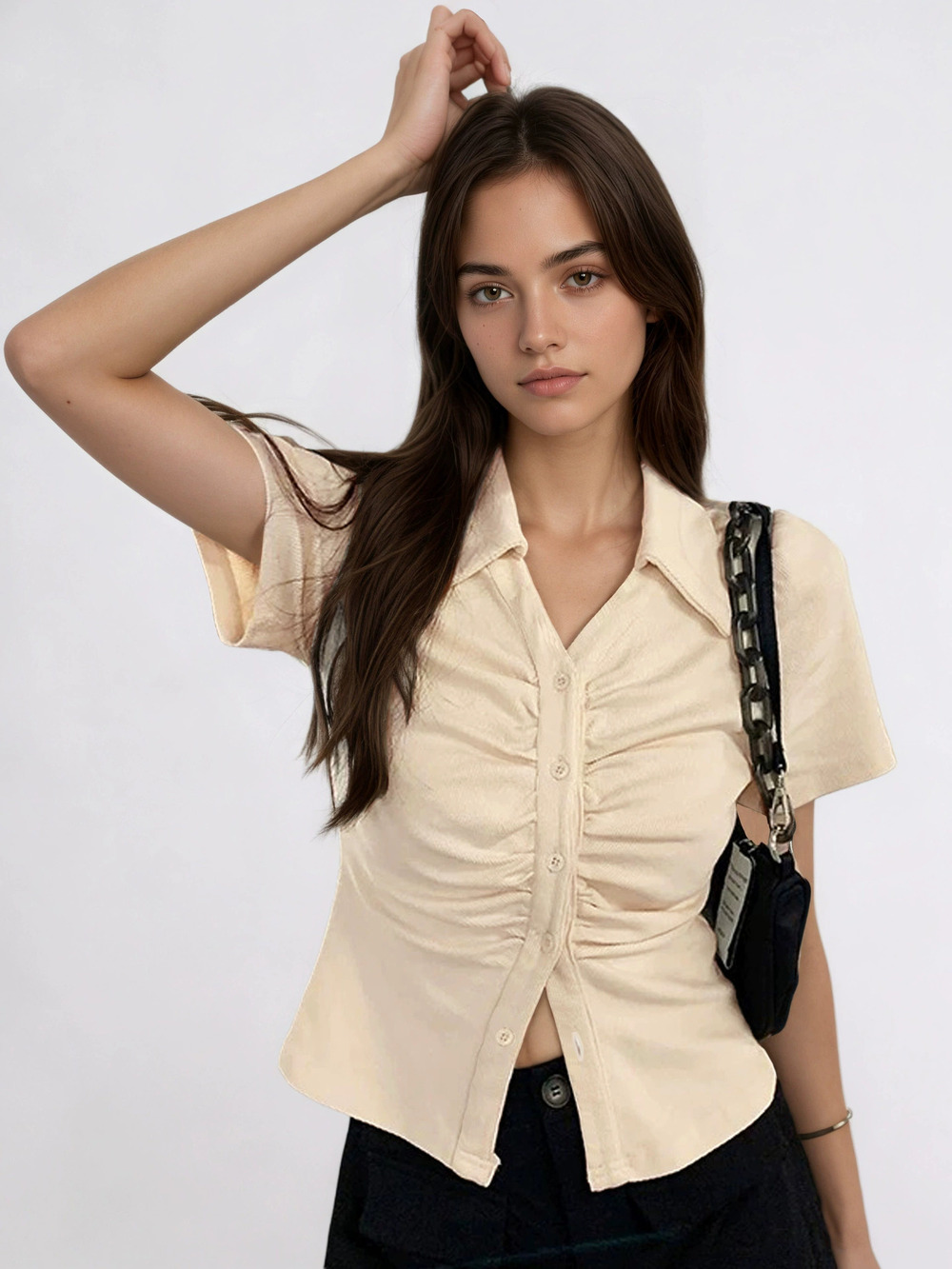 ZARA French Retro Summer Slim Fit Crop Top Womens Hot Girl Trendy Versatile Tee